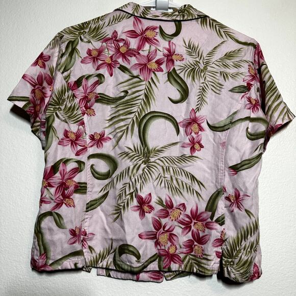 Jamaica Bay Button Down Shirt Short Sleeve Collared Hibiscus Flower Pink XL - Picture 5 of 5